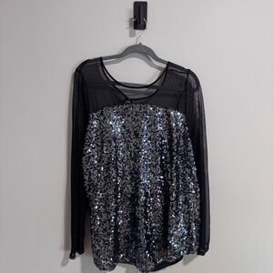 Torrid Silver and Black Sequin Embellished Blouse
